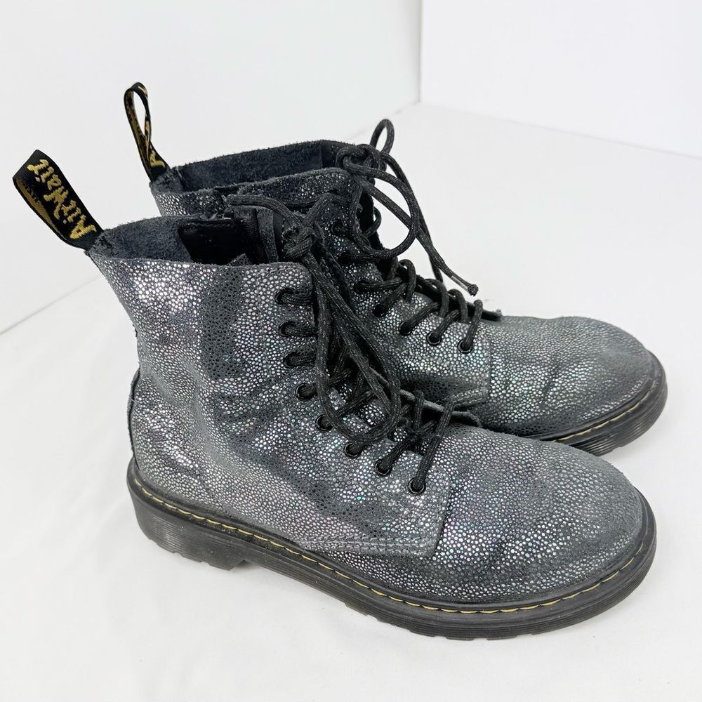 Dr. Martens 1460 Pascal Boots in Gunmetal Iridescent Glitter Crackle Leather
